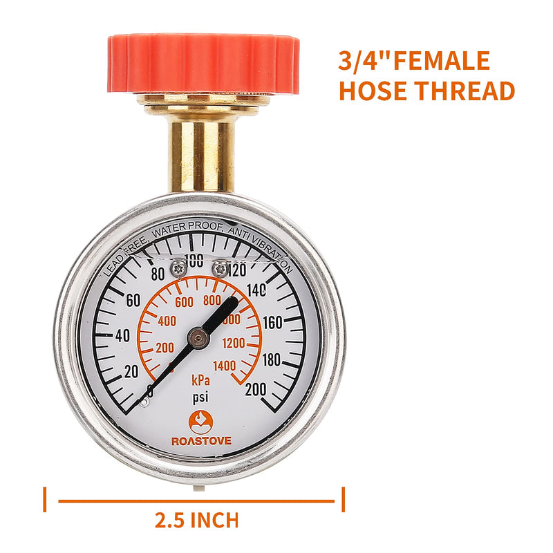 [Australia - AusPower] - Roastove 2-1/2" Lead-Free Water Proof Pressure Test Gauge,House Water Pressure Gauge,Garden Hose Pressure Gauge, 3/4" Female Hose Thread, 0-200 psi/kpa,Anti Vibration Glycerin Filled 