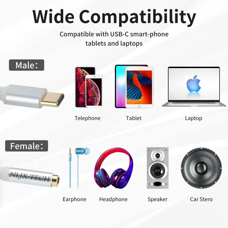 [Australia - AusPower] - NLJX TECH USB C to 3.5mm Audio Adapter Makes Female Type C Aux Adapter and Male Headphone Connection to Your Headphone, Earphone, and Other Aux Devices Silver Grey 