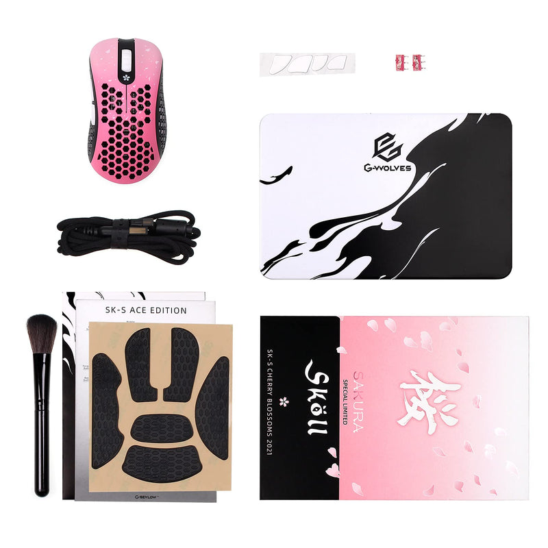 [Australia - AusPower] - Skoll Mini SK-S Sakura 50g Ultralight Weight Honeycomb Design Ergonomic Gaming Mouse with 3389 Sensor - PTFE Skates - 16,000DPI - Detachable Cable (Pink) 