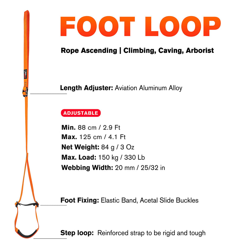 [Australia - AusPower] - GM CLIMBING Foot Loop Ascender Sling Adjustable for Rope Ascending Climbing Arborist Caving Aid Climbing Gear SRT Rope Walking Frog Ascending Foot Loop - Orange 