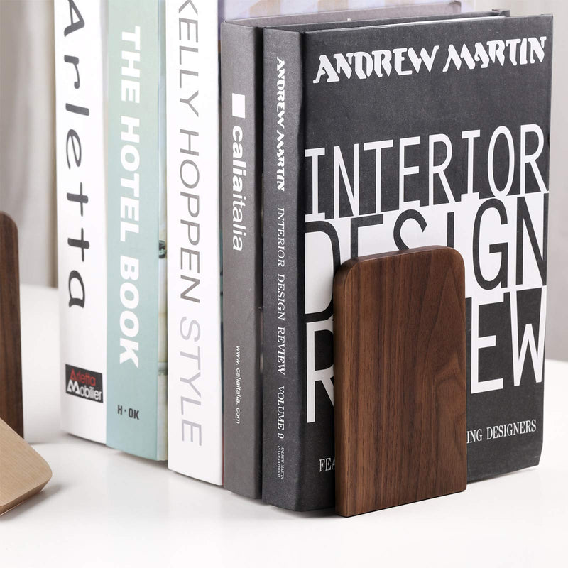 [Australia - AusPower] - Muso Wood Book Ends for Shelves, Non-Slip Bookends, Heavy Duty Wooden Bookend Support for Books and Movies (Walnut 1 Pairs) Walnut-1 Pairs 