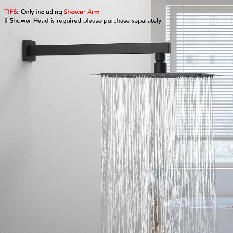 [Australia - AusPower] - BESy 14 Inches Straight Extended Shower Arm With Flange, Rain Shower Head Extension Arm, Square Shower Rod Shower Head Extender Arm Shower Pipe Extension, Wall-Mounted Matte Black Stainless Steel 