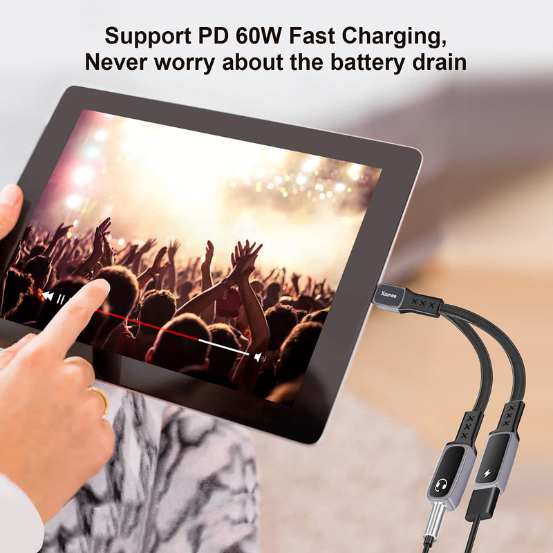 [Australia - AusPower] - 【Upgraded】USB C to 3.5mm Audio Adapter and Charger,Xumee 2-in-1 USB-C splitter Aux and Charging, Type C Headphones Mic Jack Dongle Compatible with Pixel 5 4 XL, Galaxy S22 S21 S20 S20+ Note 20 (Grey) Grey 