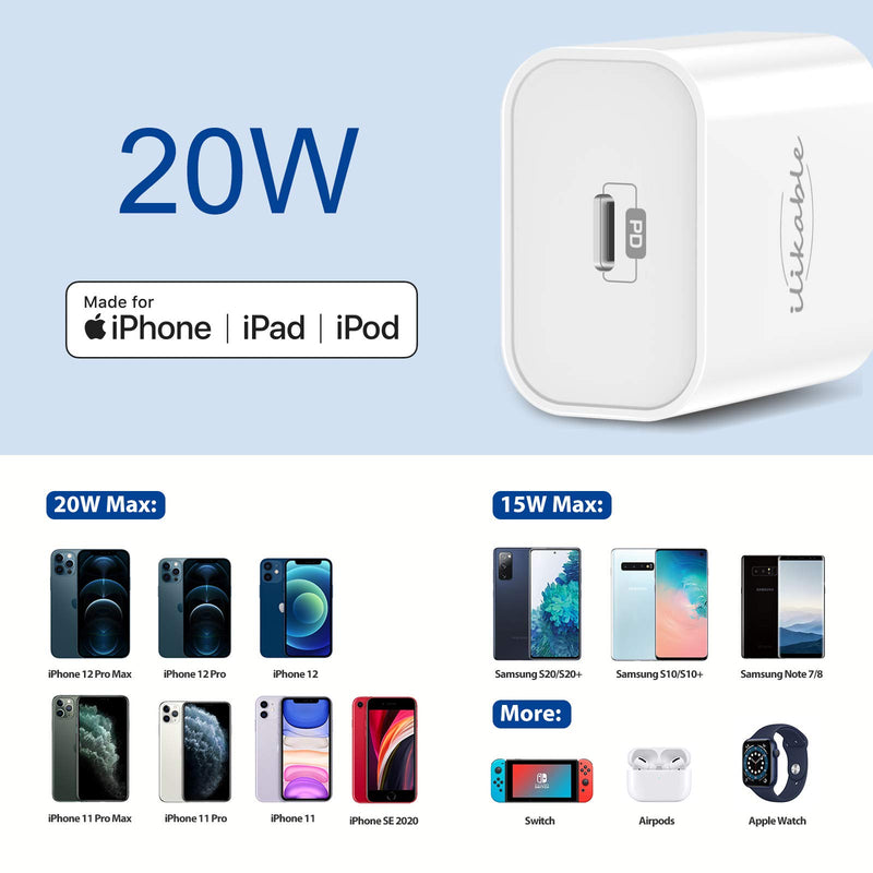 [Australia - AusPower] - 20W USB C iPhone Fast Wall Charger - ilikable PD 3.0 Type C Wall Plug USB-C Power Adapter Block Compatible with iPhone 13 12 11 Pro Max 8 Plus iPad Pro AirPods Galaxy S10 S9 Pixel 
