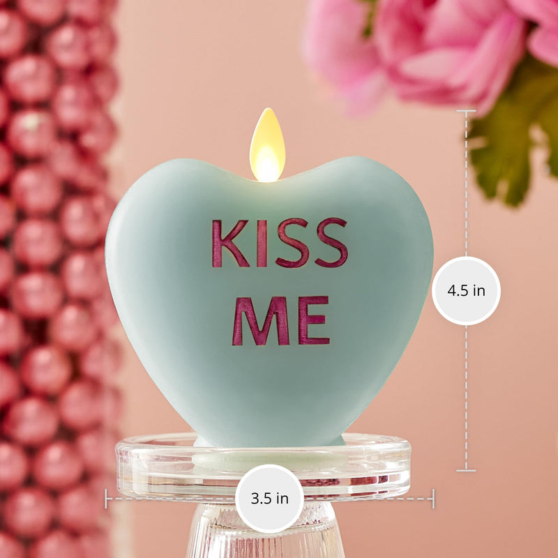[Australia - AusPower] - Luminara - Fresh Mint Flameless Candle Candy Heart - KISS ME- Conversation Heart LED Candle 3.5" x 4.5" Valentine's Day Collection 
