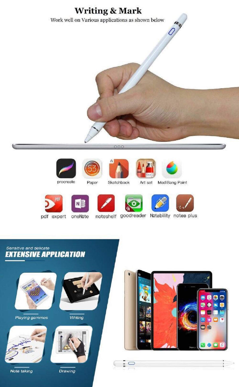 [Australia - AusPower] - COCO Active Stylus Pen for Touch Screens, Superfine Nib with 1.5mm Elastic Copper Tip, Smart Pen Compatible with iPad and Most Tablets on Touchscreen Devices, Rechargeable Stylus Pen (White) White 