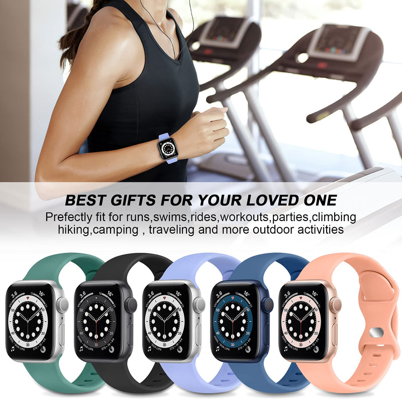 [Australia - AusPower] - Coolgance 5 Pack Bands Compatible with Apple Watch Bands 41mm 45mm 42mm 44mm 38mm 40mm for Women Men, Soft Silicone Sport Wristbands Replacement Strap with Classic Clasp for iWatch Series SE 7 6 5 4 3 2 1 Black/Grapefruit/Midnight Blue/Lavender/Cactus 