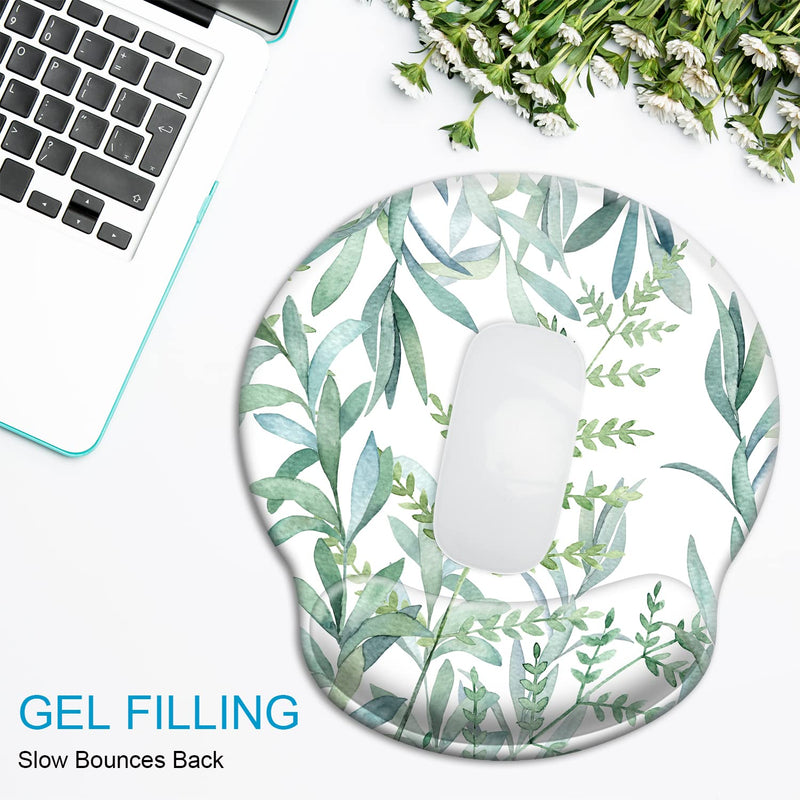 [Australia - AusPower] - Ergonomic Mouse Pad with Wrist Support Gel [30% Larger], iDonzon Cute Soft Wrist Rest Pad with Non-Slip Rubber Base, Easy Typing & Pain Relief - Green Plants 