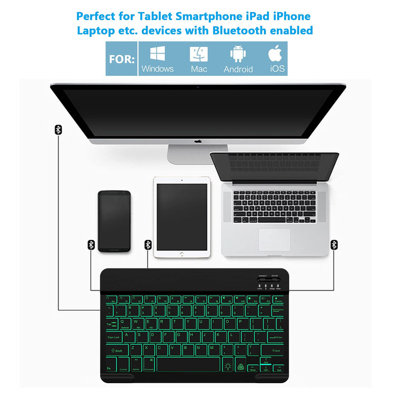 [Australia - AusPower] - Backlit Bluetooth Keyboard Small Portable External Wireless Keyboard Cordless Rechargeable Illuminated for Android Tablet Cell Phone Smartphone iPad Pro Air Mini iPhone Windows Surface (Black) Black 