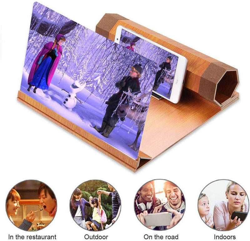 [Australia - AusPower] - ORETECH Screen Magnifier, 12 inch Foldable Smart Phone Screen Amplifier Projector Movie Video Enlarger Wooden Phone Holder Stand with 3D Screen Magnifying Amplifying Glass for All Smart Phone Model 