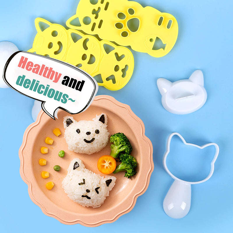 [Australia - AusPower] - Cute Cat Rice Ball Molds 6 Sets Sushi Molds Bento Box Accessories Kits with 1PC Musubi Maker Press Mold, 2PCS Gimbap Molds Triangle and 1PC Rice Ball Mold Shaker for DIY Fun Lunch Box Picnic Tool 