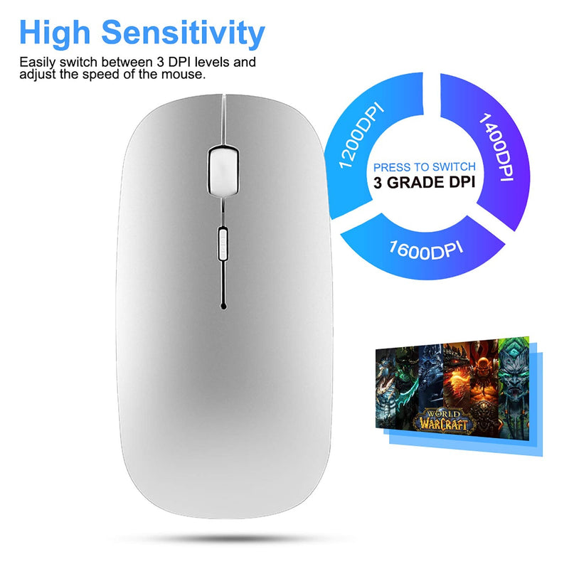 [Australia - AusPower] - Ultra-Thin 2.4G Office Wireless Mouse Mute Charging Mouse Notebook Home Mouse with USB Receiver Compatible for Notebook, PC, Laptop, Computer, MacBook (Silver) Silver 