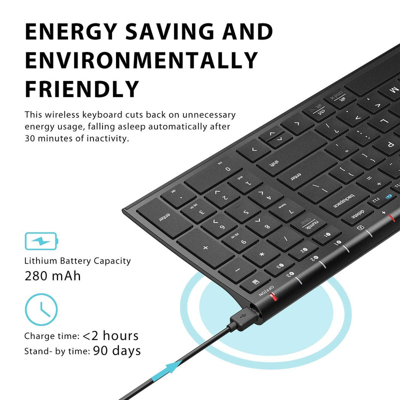 [Australia - AusPower] - iClever BK10 Bluetooth Keyboard, Universal Wireless Keyboard, Rechargeable Bluetooth 5.1 Multi Device Keyboard with Number Pad Full Size Stable Connection for Windows, iOS, Android, Mac 