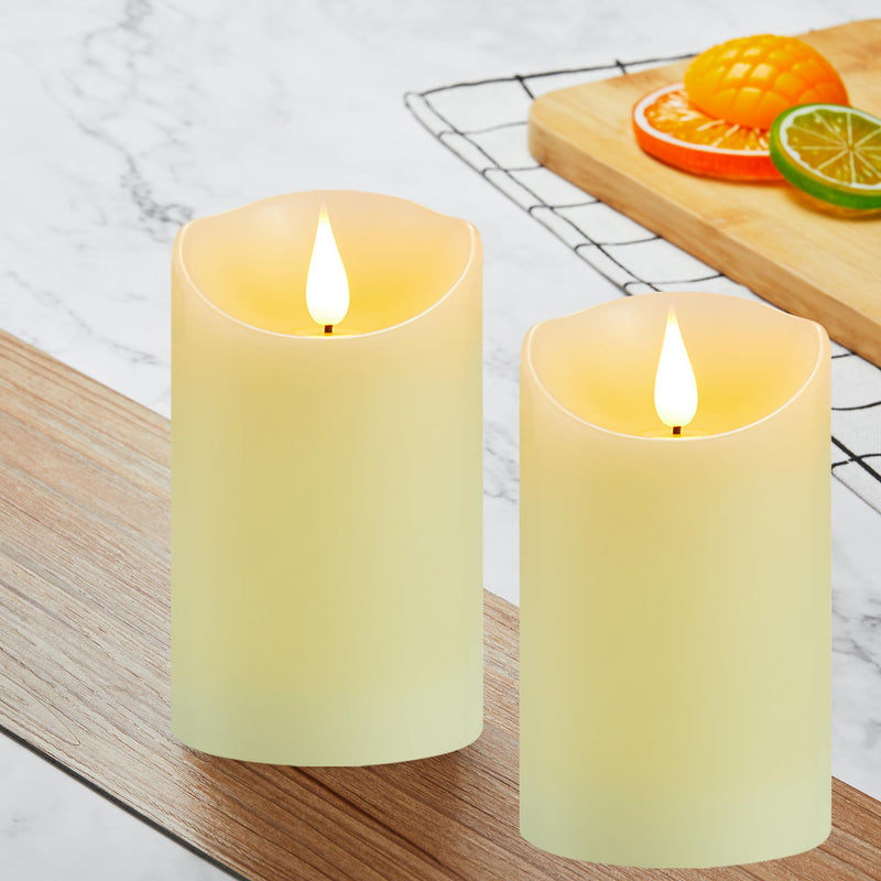 [Australia - AusPower] - Guluto Flameless Candles, Battery Operated Candles with Remote and Timer, 3" x 5", Set of 2, LED Candles Flickering Electric Pillar Candles, Ivory Real Wax for Home Wedding Birthday Decoration Set of 2,D3" x H5" with Remote 