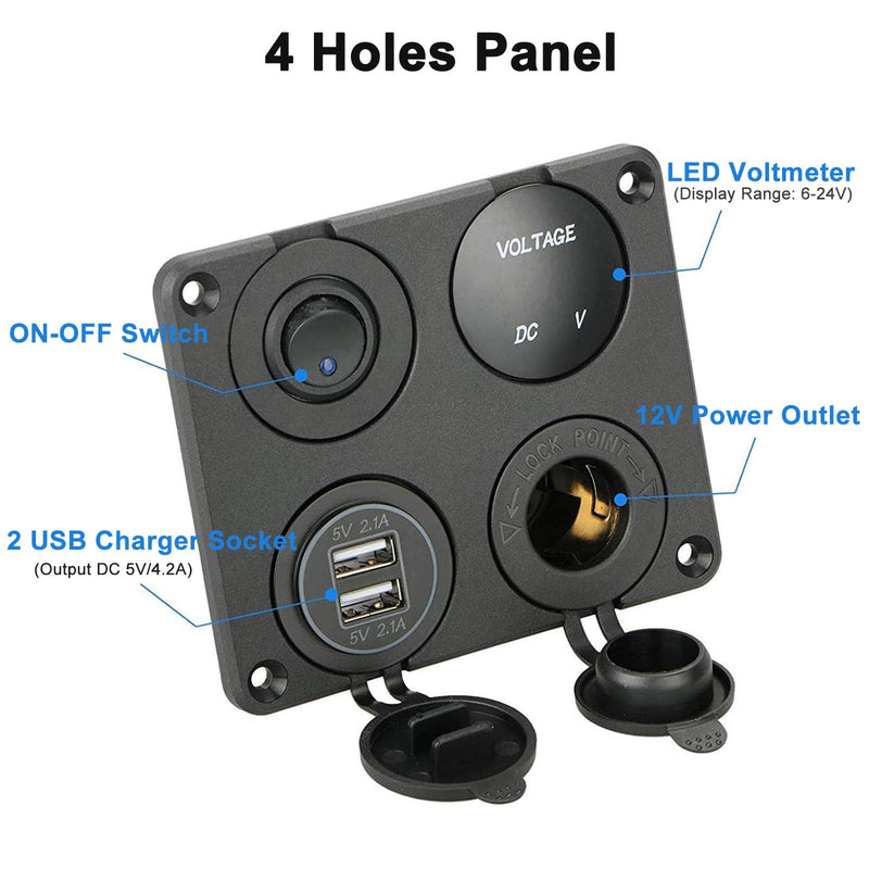 [Australia - AusPower] - Linkstyle 4 in 1 Charger Socket Panel, 12V 4.2A Dual USB Charger Socket Power Outlet & LED Voltmeter & Cigarette Lighter Socket & LED Lighted ON Off Rocker Toggle Switch for Car Marine Boat RV Truck 