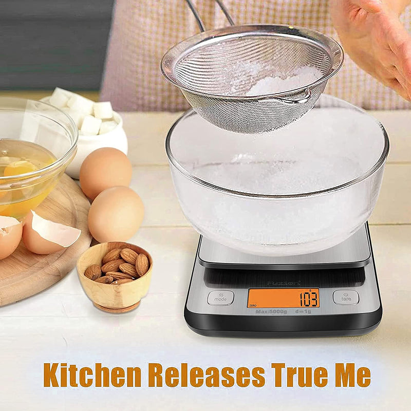 [Australia - AusPower] - Fuzion Digital Kitchen Scale, 11lb Food Scales Digital Weight, Gram Scale LCD Display, Stainless Steel Baking Scale with Tare for Baking and Cooking, Batteries Included 