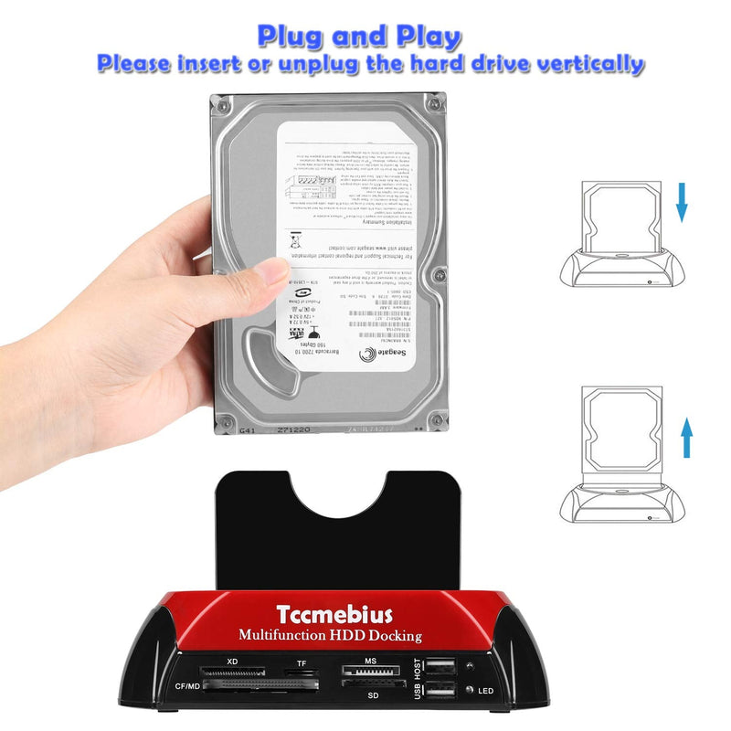 [Australia - AusPower] - Hard Drive Docking Station, Tccmebius TCC-S862-US USB 2.0 to 2.5 3.5 Inch SATA IDE Dual Slots External Enclosure with All in 1 Card Reader and USB 2.0 Hub for 2.5" 3.5" IDE SATA I/II/III HDD SSD 