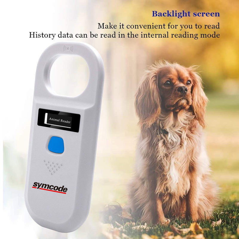 [Australia - AusPower] - Pet Microchip Reader Scanner, Symcode RFID EMID Animal Handheld Reader Pet ID Chip Scanner Pet Tag Scanner with High Brightness OLED Display for Dog Cat Pet Tracking and Management White 