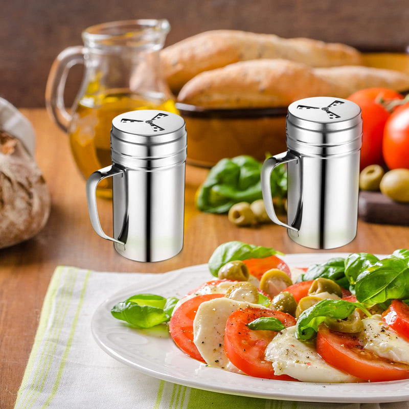 [Australia - AusPower] - 3 Pieces Seasoning Bottle with Handle Stainless Steel Spice Shaker Metal Versatile Dredge Shaker with Rotating Cover for Cooking Kitchen Gadget (Fan Style Lid,Large) Large Fan Style Lid 
