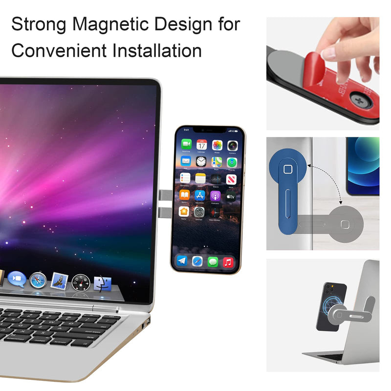 [Australia - AusPower] - Doter MagSafe Accessories Laptop Phone Holder Compatible with MagSafe Stand, Universal Aluminum Alloy Laptop Side Mount, Foldable Arm Phone Stand for iPhone 13 13 Pro Max iPhone 12 12 Pro Max Silver 