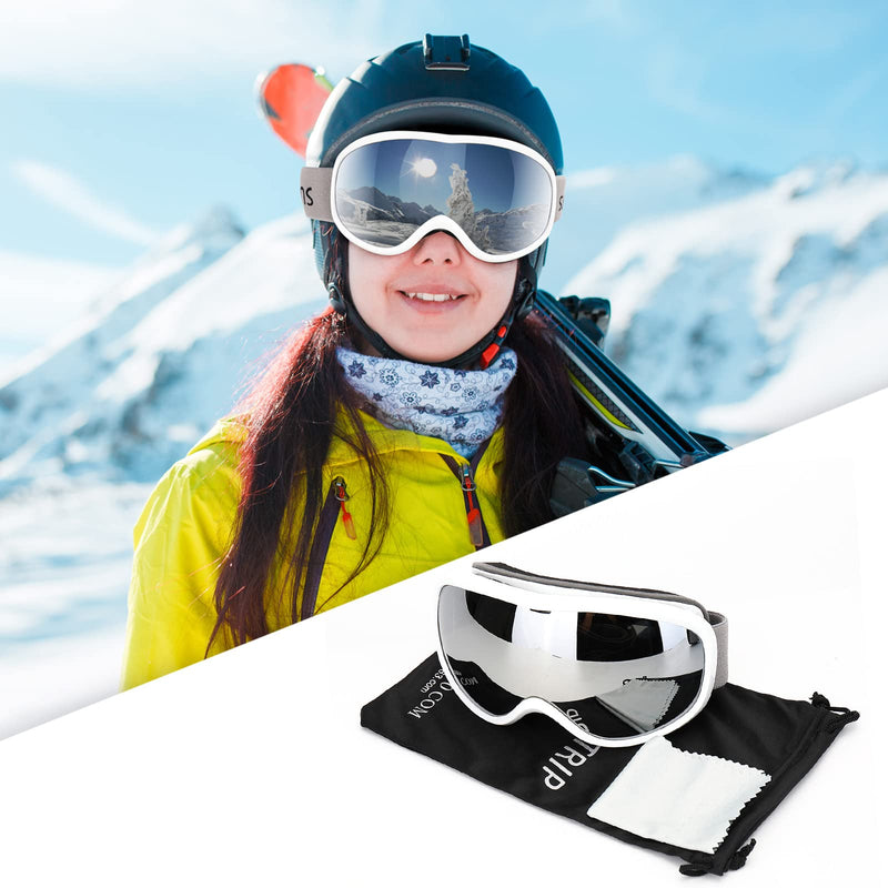 [Australia - AusPower] - Supertrip Snow Ski Goggles Anti-Fog 100% UV Protection Snowboard Skiing Goggles 1-white Frame/Silver Lens(vlt 12%) 