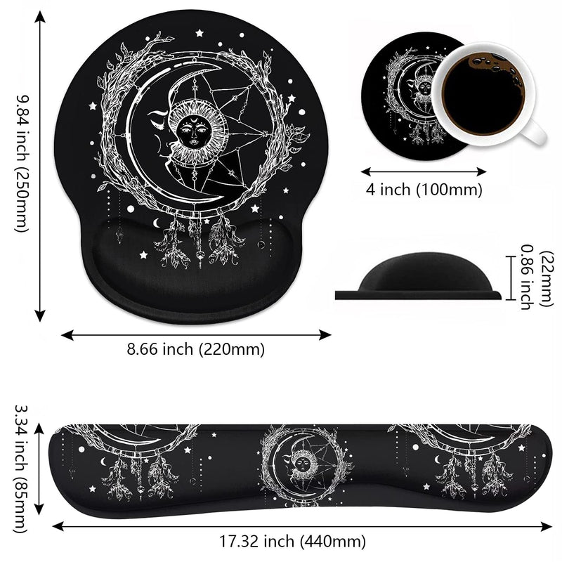 [Australia - AusPower] - Keyboard Wrist Rest and Mouse Pad Wrist Support Set, Non-Slip PU Base, Easy Typing and Relieve Wrist Pain, Perfect for Home Office Working Studying, Celestial Theme Sun with Crescent Moon 