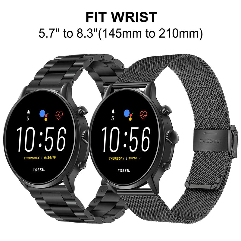 [Australia - AusPower] - Band Sets for Fossil Men's Gen 5 Carlyle / Garrett / Gen 6 44mm / Gen 5E 44mm Smart Watch, TRUMiRR 22mm Solid Stainless Steel Metal + Mesh Loop Strap Quick Release Watchband for Fossil Men's Gen 4 Explorist HR Black + Black 