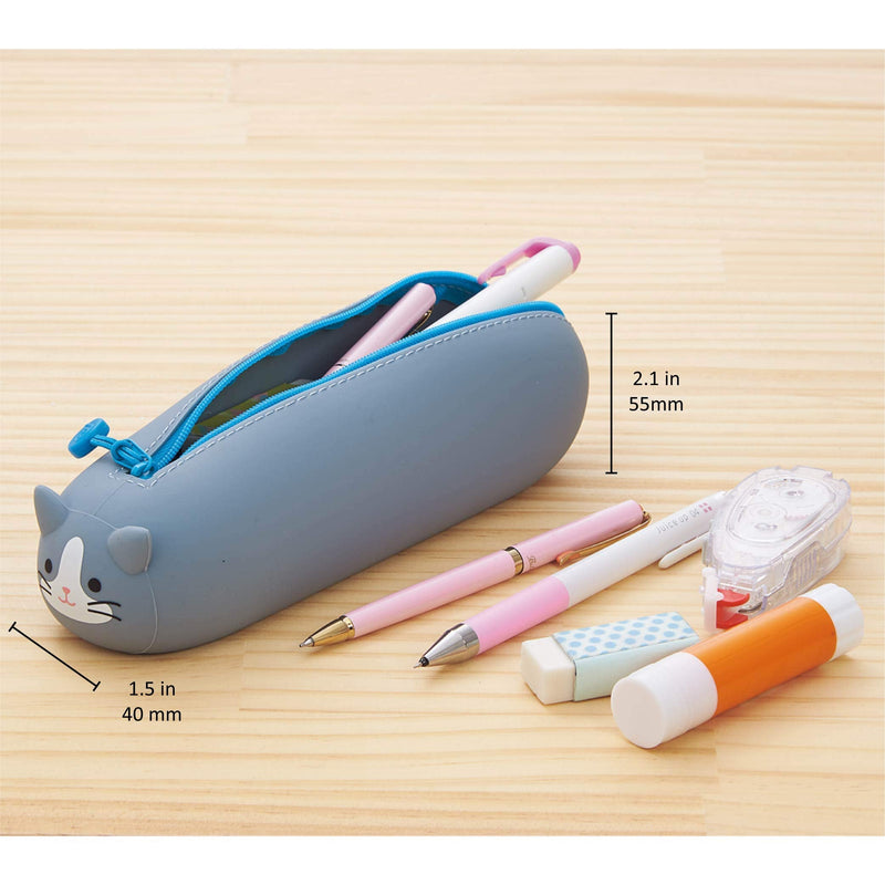 [Australia - AusPower] - LIHITLAB PuniLabo Zipper Pen Case/Pouch, Horizontal, 2.5" x 7.9", Gray Cat (A7781-4) Pen: 2.5"x 7.9"x 2.4" 