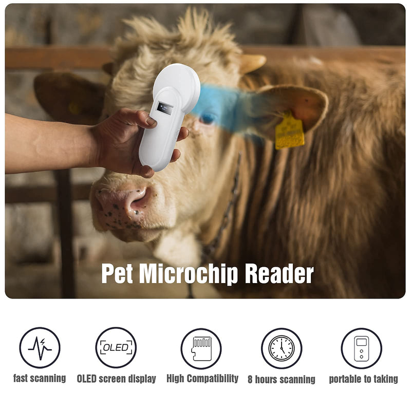 [Australia - AusPower] - Evnvn Pet Micro Chip Scanner, RFID EMID Animal Microchip Reader Rechargeable 134.2kHz Standard FDX-B ISO11784/ISO11785 Pet Tag Scanner w/OLED Screen for Dog Cat Tracking and Cow Pig Sheep Management 
