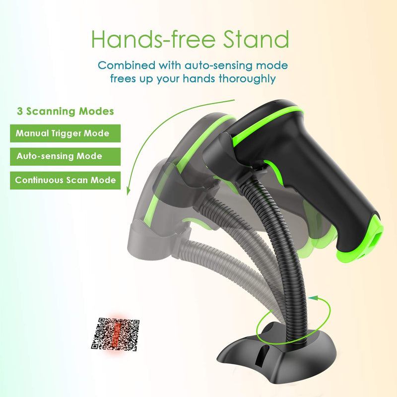 [Australia - AusPower] - NADAMOO 2D Wireless Barcode Scanner with Stand, Compatible with Bluetooth & 2.4G Wireless & Wired Connection, Cordless QR Code Scanner USB Image Bar Code Reader for Computer Tablet iPhone iPad Android Green 
