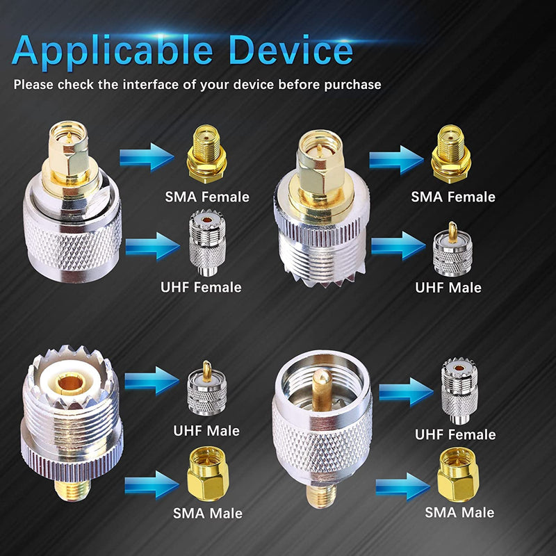 [Australia - AusPower] - TUOLNK SMA to UHF Connectors Kit UHF to SMA Male to Female RF Coax Adapter Nickel Gold Plated SO239 PL259 to SMA Adapter Kit 4 Type Set SMA to UHF Adapter Kit 