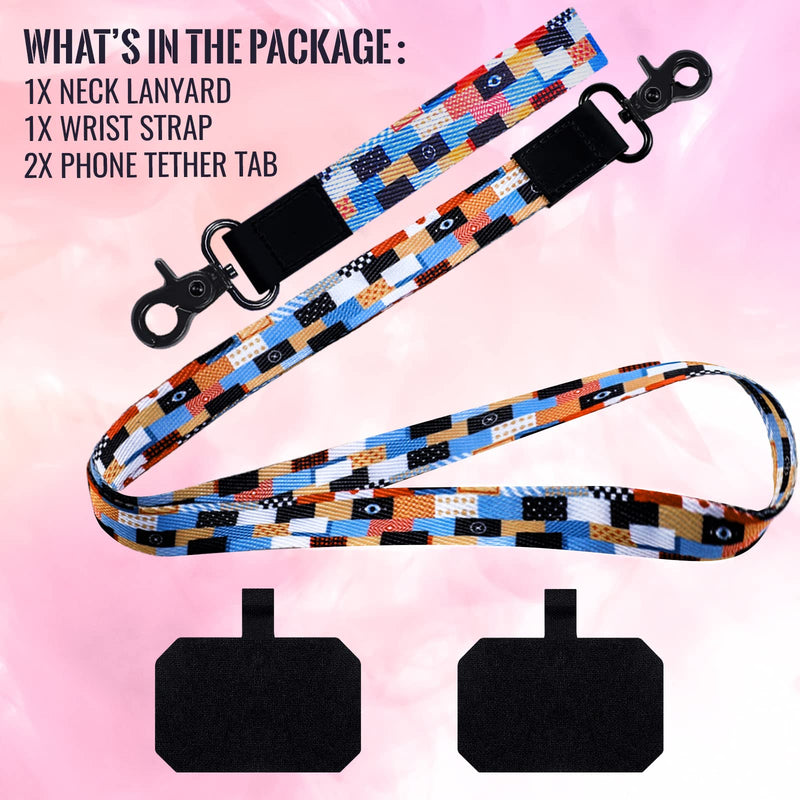 [Australia - AusPower] - Phone Lanyard Neck Crossbody Wrist Strap with 2 Durable Black Patches, Compatible with Most Smartphones, Suitable for Women Girls 