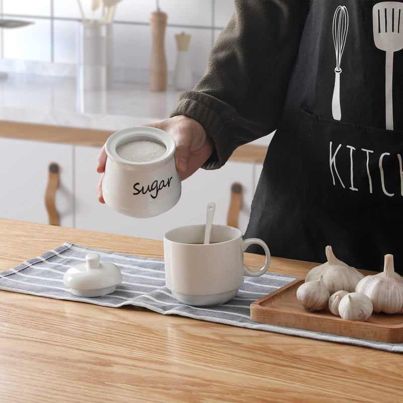 [Australia - AusPower] - ONTUBE Ceramic Sugar Bowl with Lid and Spoon 12oz (White) White 