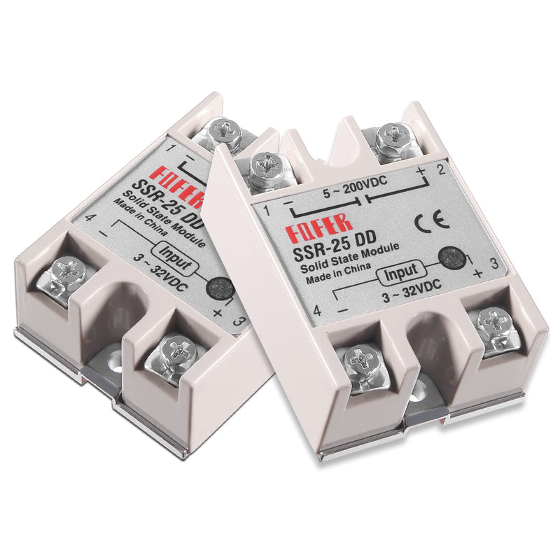 [Australia - AusPower] - Alinan 2pcs SSR-25DD Solid State Relay DC to DC Input 3-32V DC Output 5-60V DC Single Phase Semi-Conductor Relay 2 