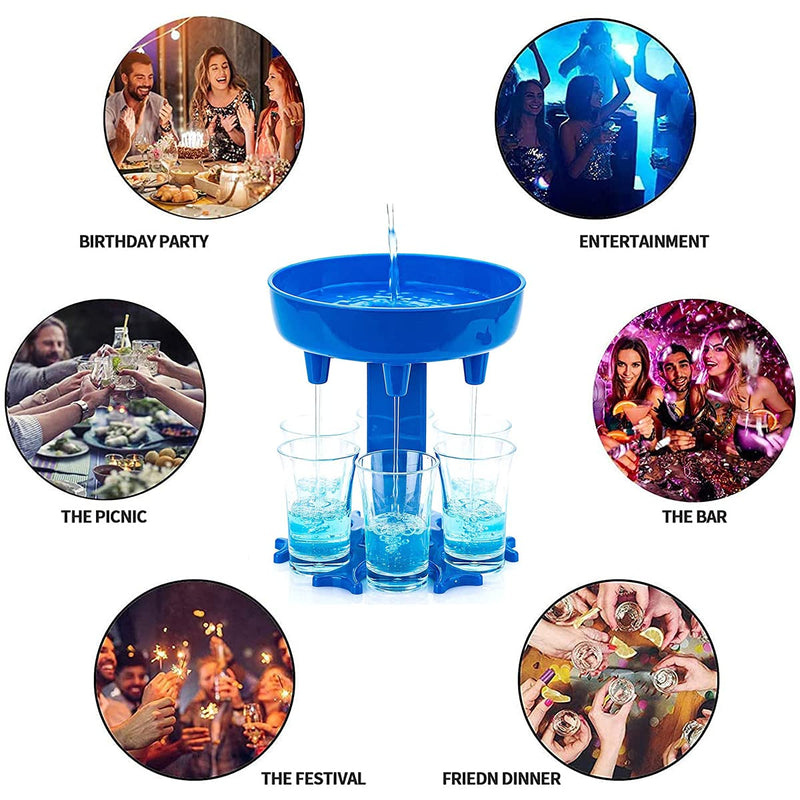 [Australia - AusPower] - EasttreeTech 6 Shot Glass Dispenser and Holder,Shot Buddy Dispenser for Filling Liquids,Liquor Beverage Dispenser Automatic Wine Dispenser,Bar Shot Dispenser Carrier Liquor Dispenser (Blue) Blue 