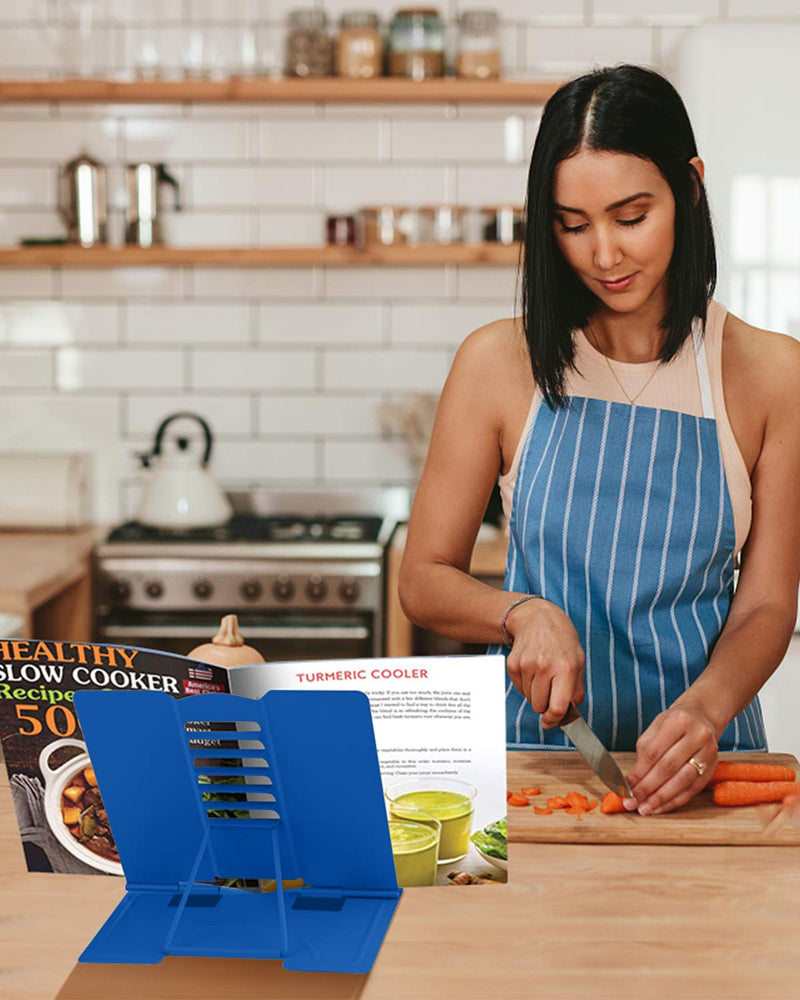 [Australia - AusPower] - MSDADA Desk Book Stand Metal Reading Rest Book Holder Adjustable Cookbook Documents Holder Portable Sturdy Bookstands for Recipes Textbooks Tablet Music Books with Page Clips (Blue) Blue 
