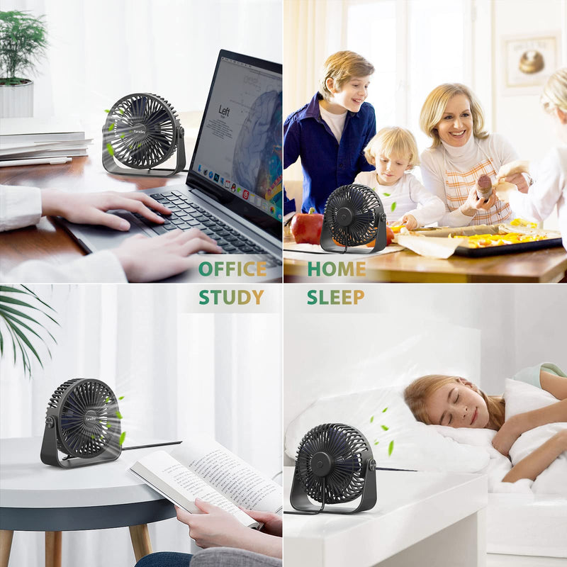 [Australia - AusPower] - Faraday USB Desk Fans 5 Inches Portable Table Fans 360° Head Rotation Small Personal Desktop Fan for Home Office, 3 Speeds, Black 