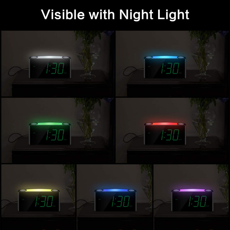 [Australia - AusPower] - Digital Alarm Clock for Bedroom, 7" Large LED Display Clock with Night Light, USB Phone Charger, Dimmer, Battery Backup, Easy to Set Extra Loud Bedside Clock for Heavy Sleeper Kid Senior Teen Boy Girl Green Digits 