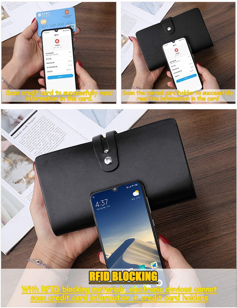[Australia - AusPower] - Leather Business Card Organizer, RFID Blocking Credit Card Holder, Professional Business Card Holder and Name Card Book, Credit Card Protector - Holds 96 Cards (Black) Black 