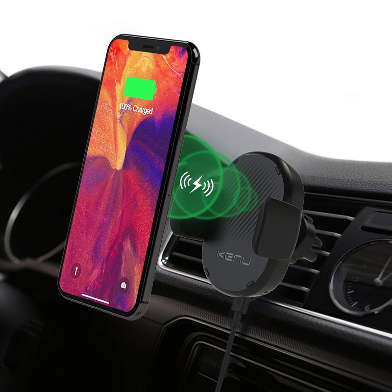 [Australia - AusPower] - Kenu Airframe Car Phone Mount Wireless Charger - Air Vent Cell Phone Holder - 360 Degree Pivot, Qi Fast-Charging - Extra Large Expandable Grip - Use with Latest iPhones, Samsung and Androids Vent Mount 