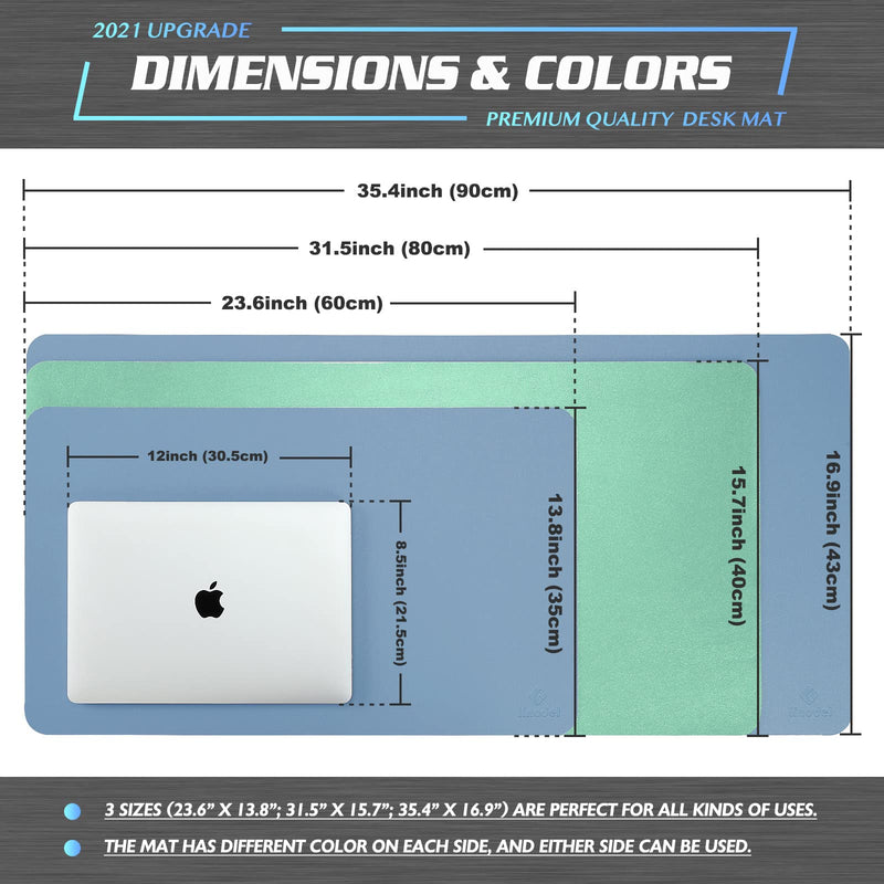 [Australia - AusPower] - K KNODEL Desk Mat, Mouse Pad, Desk Pad, Waterproof Desk Mat for Desktop, Leather Desk Pad for Keyboard and Mouse, Desk Pad Protector for Office and Home (Lake Blue, 35.4" x 17") Lake Blue 35.4" x 17" 