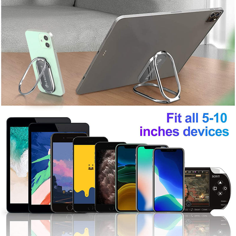 [Australia - AusPower] - Foldable Cell Phone Stand for Desk, Adjustable Cellphone Ring Holder Finger Kickstand for Office Desktop & Magnetic Car Mount, Rotatable Multi-Angle Hand Grip for iPhone 13 and Smartphones Back Case Silver 