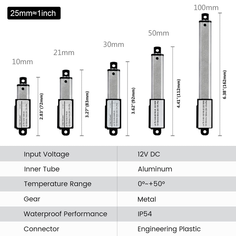 [Australia - AusPower] - Mini Electric Linear Actuator Stroke 0.4"–Force 4.5 lbs–12V | High-Speed 1.97"/sec–Weight 0.1KG Ideal for Intelligent Range Hood, Fan Blades, Cabinets, Window Opener, Robotics, Home Automation… 0.4 inch Silver 