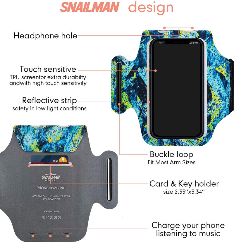 [Australia - AusPower] - Snailman Running Phone Holder Sports Armband. iPhone Cell Phone Arm Bands for Women, Men, Runners, Jogging, Cycling, Walking, Exercise & Gym Workout. Cell Case for iPhones, Galaxy(Graffiti) Graffiti 