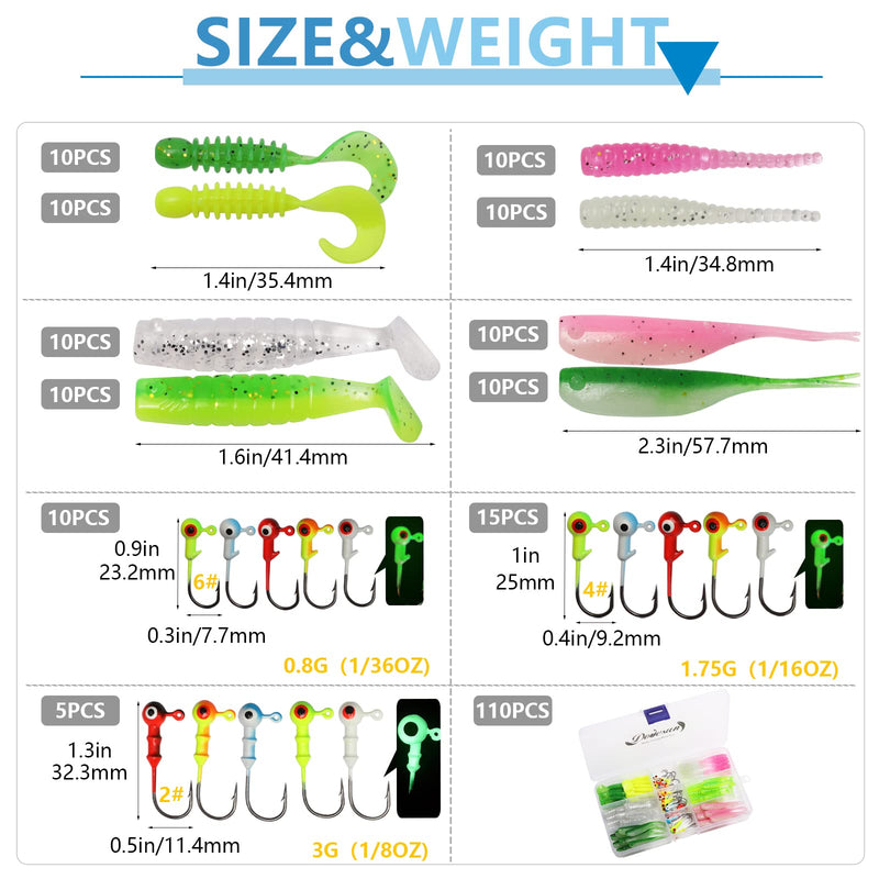 [Australia - AusPower] - Dovesun 110pcs Crappie Lures with Jig Heads Hooks Kit- Soft Plastic Grubs-Tubes Bait 80Pcs 1/8 1/16 1/32 oz 30Pcs Crappie Jigs Fishing Lures Kit for Saltwater Freshwater Fishing 