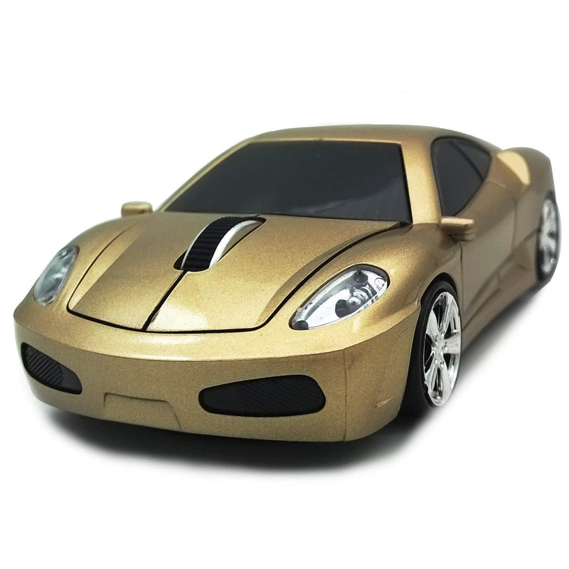 [Australia - AusPower] - ECOiNVA Wireless Sports Car Mouse Optical 2.4G Nano USB AA Battery Desktop Laptop Mice (Gold) Gold 