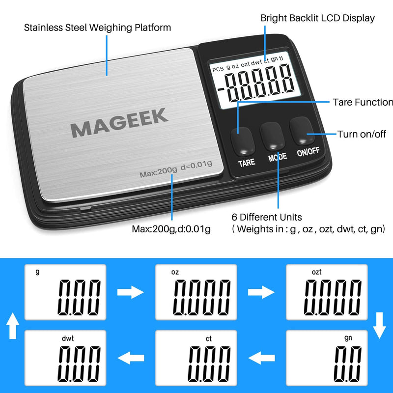 [Australia - AusPower] - Gram Scale, Scales Digital Weight Grams 200 X 0.01g with 50g Weight Calibration, Digital Scale Grams and Ounces 6 Units Conversion, Precision Pocket Scale, Auto-Off, Tare Function (Battery Included) 