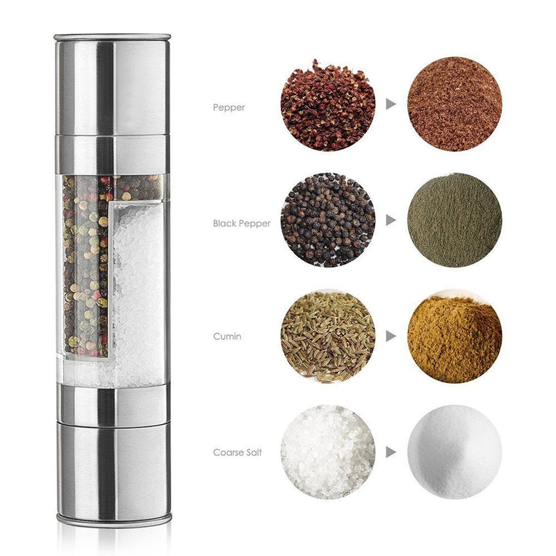 [Australia - AusPower] - Manual Stainless Steel 2 in 1 Salt and Pepper Grinder Dual Hand Spice Mill with Ceramic Core Kitchen Gadget Tool 