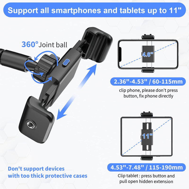 [Australia - AusPower] - Phone/Tablet Holder for Bed,Gooseneck Cell Phone Stand with Remote,Long Arm Adjustable Overhead Mount Clamp Clip for Bedside Desk Headboard Video Recording,for iPad/iPhone/Smartphone/Tablet(4.6"-11" 