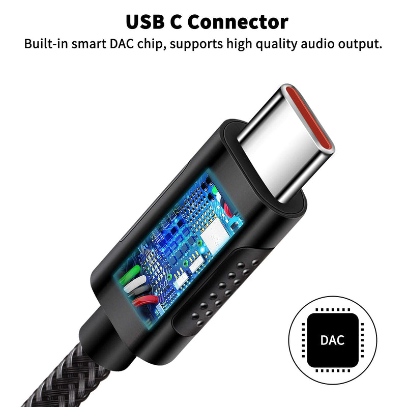[Australia - AusPower] - USB C to 3.5mm Headphone Adapter, ACAGET USB Type C Dongle Audio Jack Converter DAC Chip Braided Cable Aux Earbuds Adapter for Samsung Galaxy S21+ Ultra S20 FE Note 20 OnePlus 9 Pro 8T 7 Pixel 6 Black 